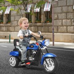 Costway Moto Électrique Scooter 3 Roues pour Enfants 6V 3 Km/h Effet Sonore et Lumineux 3 Ans + Style de Chopper Bleu