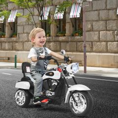 Costway Moto Électrique Scooter 3 Roues pour Enfants 6V 3 Km/h Effet Sonore et Lumineux, 3 Ans + Style de Chopper Blanc
