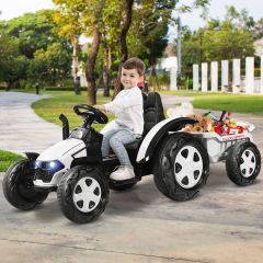 Costway Tracteur Electrique avec Télécommande 2.4G 12V 7AH Vitesse : 3-8 km/h MP3 Port USB pour Enfants de 3 à 8 Ans Vert Blanc