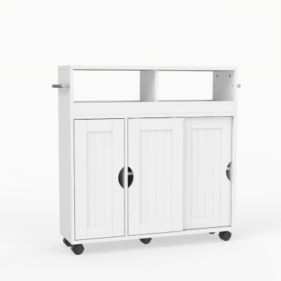 HOCSOK Meuble de Salle de Bain, Meuble de Rangement avec 4 Portes, Placard de Rangement avec