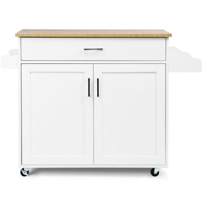 COSTWAY Îlot De Cuisine Roulant Blanc - 2 Tiroirs, Grand Placard, Tablette, Porte-serviettes - 94x41x94 Cm