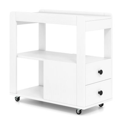 Table De Chevet / Table D'appoint Blanche à 2 étagères - En PVC, Dimensions 32x22x40 Cm, Design Moderne