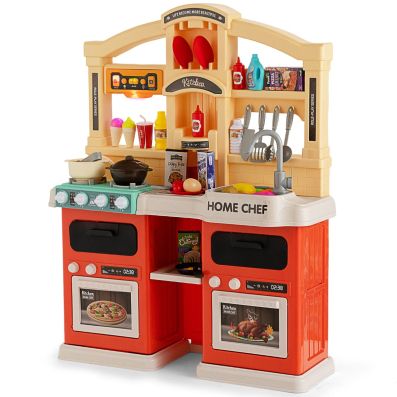Cuisine Jouet Enfant 69 Pièces - Avec Vapeur, Lumières Et Sons - Dimensions 64,5 X 24 X 83 Cm - Orange - Dès 3 Ans