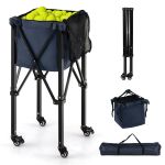 Chariot de Balle de Tennis Pliable avec  Panier à Balles de Tennis en Aluminium Sac de Transport Contient 150 Balles de Tennis avec 2 Roues de Frein Poches Latérales Rouge/Bleu