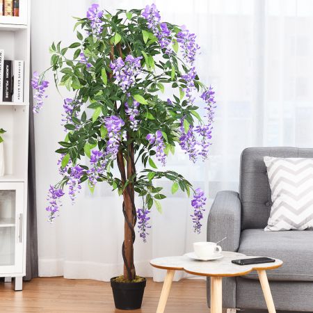 Plante Artificielle avec Fausses Fleurs Violetes 150cm Faux Arbre avec Pot Décoration Intérieur ou Extérieur Wisteria