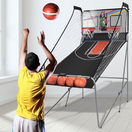 Jeu de Basketball Arcade Panier Compteur Basketball Panier de Basketball Arcade Blanc et Noir 202 x 107 x 205 cm en Acier