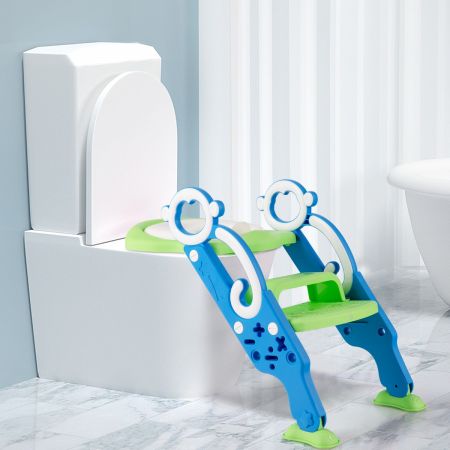 Costway Siège de Toilette pour Enfants Pliable et Hauteur Réglable en PP&PVC Convient aux Enfants 1-8 Ans Vert+Bleu