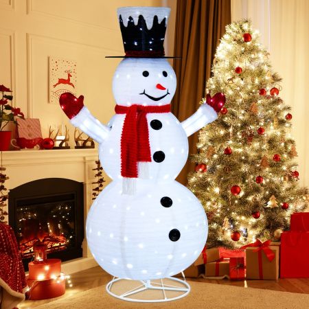 Costway Bonhomme de Neige Lumineux Extérieur 180CM avec 200 LED Blanc Froid 4 Piquets Decoration Noël Dépliable