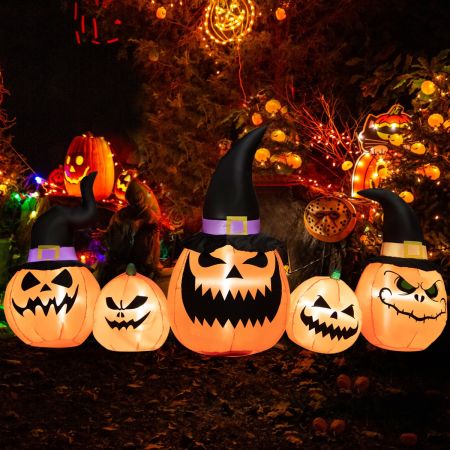 Costway Ensemble de Citrouilles Gonflables d'Halloween Décoration d'Halloween avec Lumières LED Intégrées pour Cour Jardin