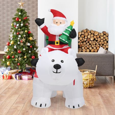 2M Père Noël Gonflable sur l'Ours Polaire Blanc Tête Oscillante avec Ventilateur et Lumière LED