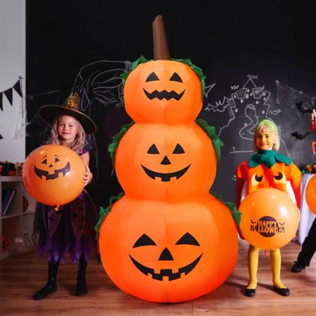Costway Citrouille Gonflable d'Halloween e 180CM en 3 Empilées avec Ventilateur et Ampoules LED Internes Tissu en Polyester 