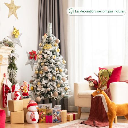 Costway Sapin de Noël Enneigées Longiligne 150 cm avec 228 Baies Blanches et Roses Support Métallique Pliable Décoration de Fêtes