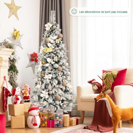 Costway Sapin de Noël Enneigées Longiligne 180 cm avec 300 Baies Blanches et Roses Support Métallique Pliable Décoration de Fêtes
