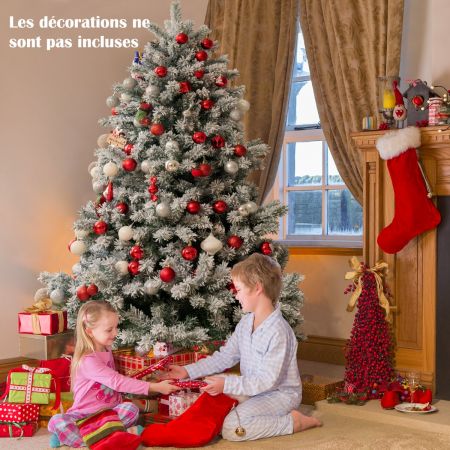 Costway Sapin de Noël Enneigé Artificiel 180 cm avec 883 Rameaux Effet de Givre/Neige en PVC Support Pliable Décoration de Fêtes