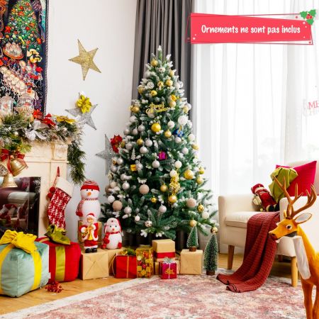 Costway Sapin de Noël Enneigé Artificiel 180 cm avec 976 rameaux Piétement Métallique Pliable 100 % PE et PVC Décoratif de Fêtes