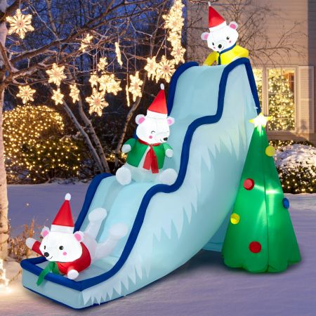 Costway 220 CM Décoration Gonflable de Noël avec 6 Lumières LED 3 Ours Polaires Toboggan et Sapin de Noël pour Intérieur/Extérieur