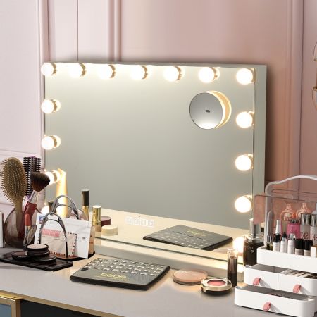 Miroir Mural avec Eclairage LED à Commande Tactile avec Grossissement 10X Haut-Parleur Bluetooth