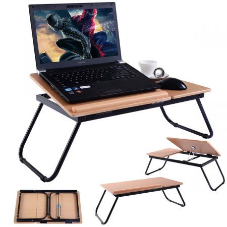 Costway Table pour ordinateur portable table de lit MDF support réglable pliable NEUF