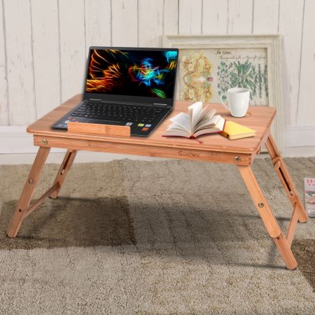 Table de Lit Pliable Table Portable pour Ordinateur avec Angle Ajustable en 5 Positions 56x35,5x29cm