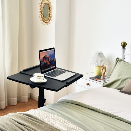 Costway Table d’ordinateur Pliable 71-93 cm Hauteur Réglable avec 4 Roulettes Tablette Surface Couleur Noir