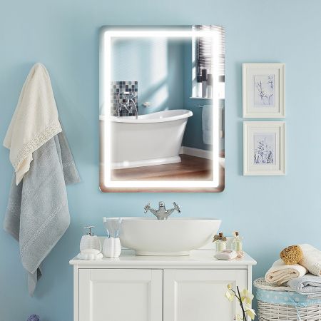 Miroir Salle de Bain Mural avec Eclairage LED Intégré et Commutateur Intellignet 80x60cm Blanc