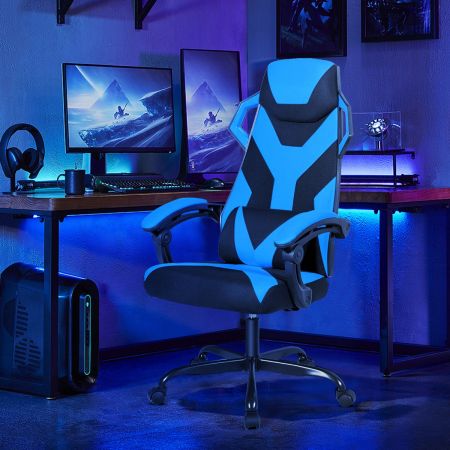 Costway Chaise de Bureau Gaming Réglable et Inclinable à Dossier Haut avec Renfort Lombaire et Accoudoirs Rembourrés Charge Max 120KG Bleu