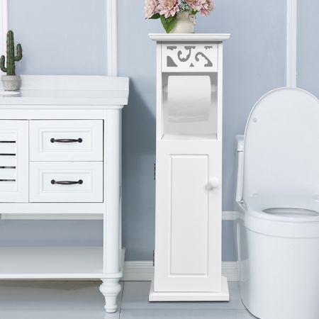 Armoire WC Meuble de Salle de Bain avec 1 Support Papier et 2 Tablettes de Rangement Blanc