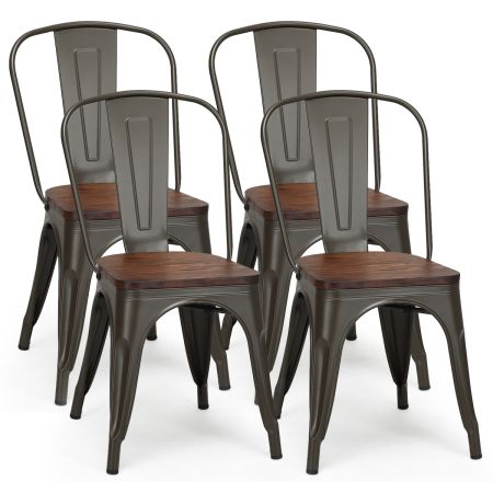 Lot de 2 chaises écolier métal gris clair troué assise en bois