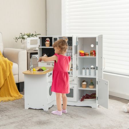 Cuisine d’Angle Enfants avec Ustensiles de Cuisine Téléphone Simulé Machine à Laver Réfrigérateur