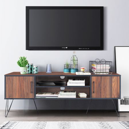 Costway Meuble TV avec 2 Portes pour Téléviseurs Jusqu'à 152,4 cm Support de Télévision avec Étagère Réglable pour Salon Chambre