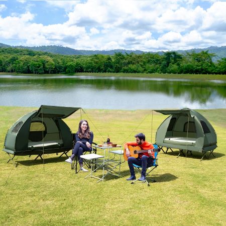 Tente de Camping Surélevée 2 Personnes Imperméable avec Matelas Pneumatique 2 Oreillers et 2 Sacs de Couchage