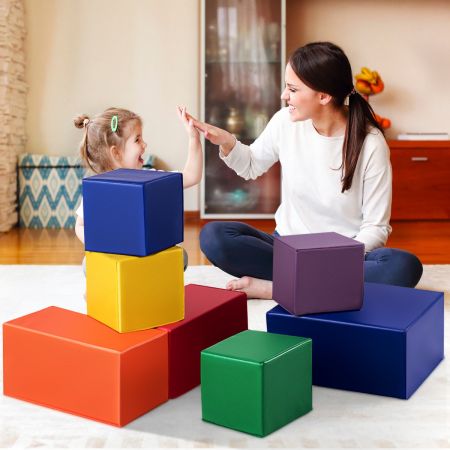 Costway Cubes De Construction en Mousse 7 Pièces Colorés Softzone Jeu Créatif pour Enfants et Tout-Petits Geantes