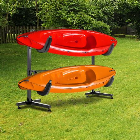 Support pour Kayak en Acier avec Support à 2 Couches Réglage Hauteur à 6 Niveaux Intérieur et Extérieur Capacité 115 kg