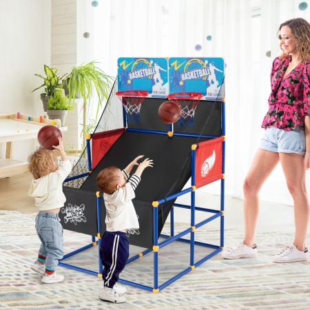 Jeux de Basketball Arcade à double tirs enfants avec 4 balls et 2 Paniers Panier de Basketball double Intérieur et Extérieur pour enfants de 3 ans+ 