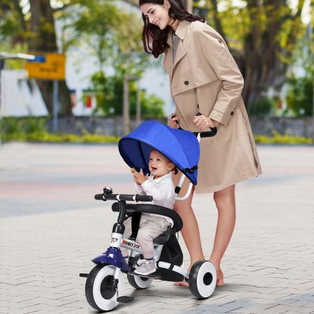 Tricycle Vélo 4 en 1 Evolutif Pliable pour Enfants 1-5 Ans Charge 25KG Forte Stabilité et Durabilité Bleu