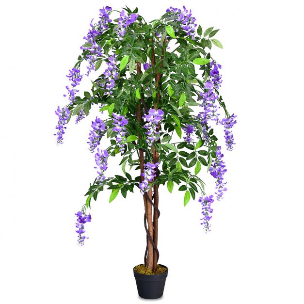 Plante artificielle 150cm en pot Fausse plante Wisteria avec fleurs  violettes pour décoration intérieur ou extérieur - Costway