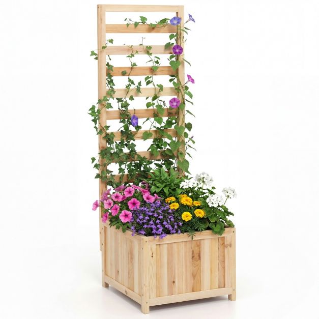 Jardinire avec Treillis en Bois 123 CM Bac  Fleurs Surlev pour Plante  pour Grimpante Vigne Fleurs avec Trou de Drainage Naturel - Costway