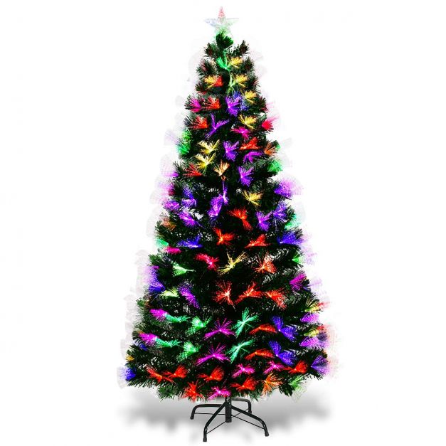150 CM Costway Sapin de Noël Arbre de Noël Artificiel avec Lumières LED et Pied en Métal Matériau PVC pour Décoration de Noël 120/150/180/ 210cm Vert