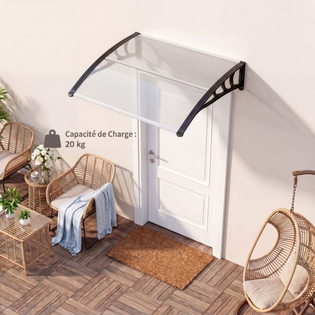 Auvent de porte d'entrée imperméable pour porche/terrasse/toit/fenêtre Gris 60 x 250 cm Feuilles de toiture en polycarbonate et cadre en aluminium résistant aux intempéries et élégant