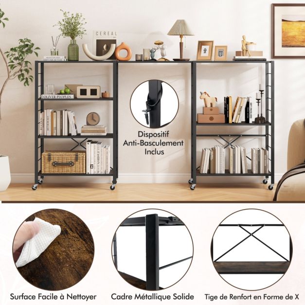 Étagère Métallique Robuste MWQ 4 Niveaux - 45,7x30,5x96,5 Cm - Noire - Charge 90,7 Kg/étagère - Empilable