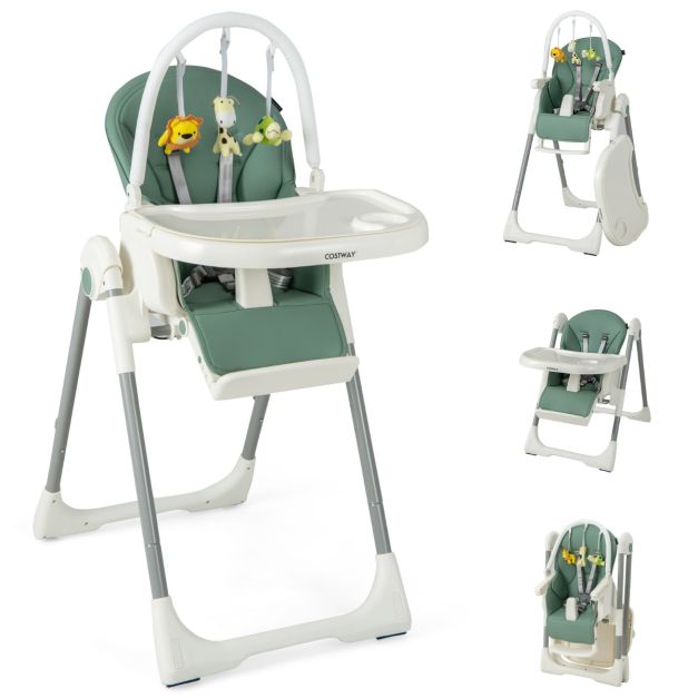 Chaise Haute Bébé Pliable Evolutive, Chaise Haute Enfant Réglable,  Nettoyage facile, Avec Roulettes, Vert