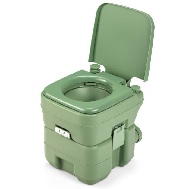 WC Chimique Portable 20L Toilette Chimique Portatif, Réservoir d'eau 10L,  pour camping, plein air, 36x35x42cm, Vert - Costway