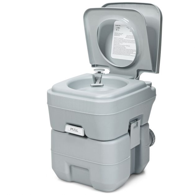 WC Chimique Portable 20L Toilette Chimique Portatif, Réservoir d'eau 10L,  pour camping, plein air, 36x35x42cm, Gris - Costway