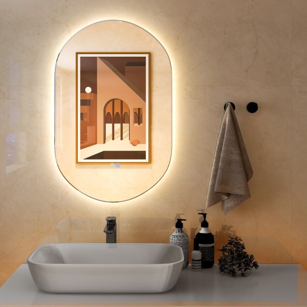 Miroir LED de salle de bain GESIPOR 40x32 avec interrupteur mural sans fil  - Miroirs de courtoisie éclairés pour rétro-éclairé mural de salle de