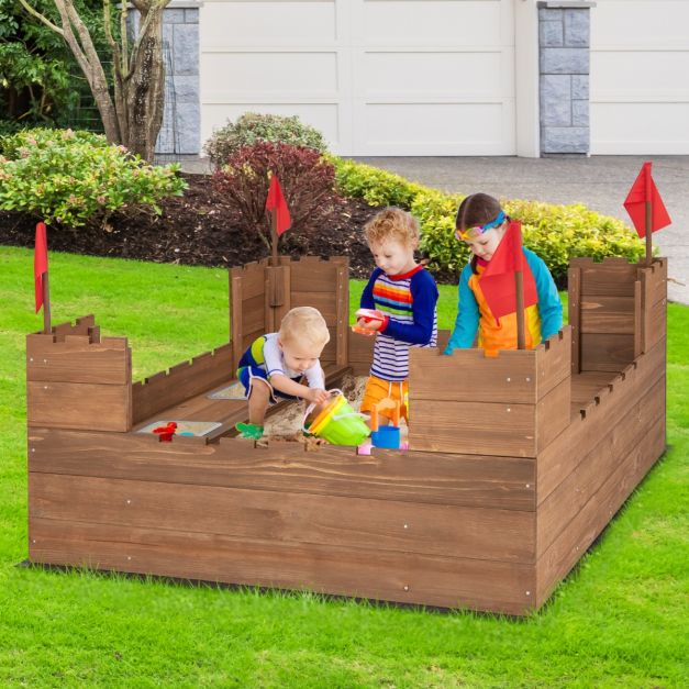 Bac à Sable En Bois, 120 X 120 Cm, Avec Bancs, Pour Enfants, Imprégné Respectueux De L'environnement, Avec Géotextile Et Bords Arrondis SPRINGOS