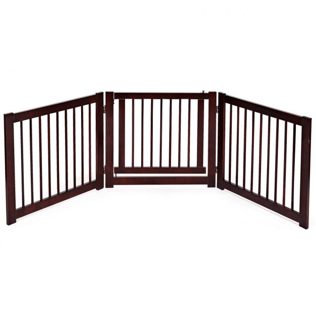 Barrière de porte pliable pour chien Barrière de sécurité pivotante pour  animaux, en bois de pin, 206x1,8x61cm, Marron - Costway