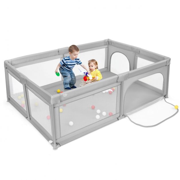 Costway Parc Bebe A 3 Ans 5x147x68 5cm En Pp Non Toxique 50 Balles Colorees 4 Ventouses En Caoutchouc Interieur Et Exterieur Gris Costway