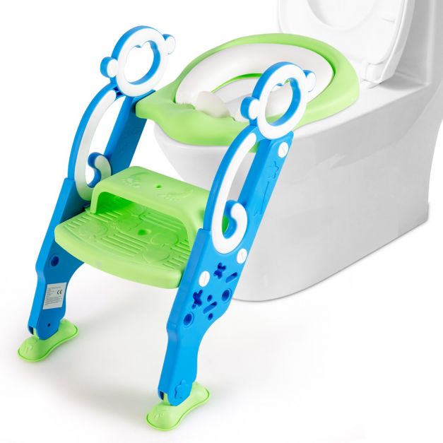 Siège de Toilette pour Enfants Pliable et Hauteur Réglable en PP&PVC  Convient aux Enfants 1-8 Ans Bleu - Costway