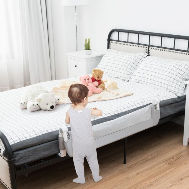 Barrière De Sécurité Lit Enfant Pliable - Tissu Oxford, Hauteur Réglable 70-100 Cm - Longueur 1.5 M - Pour Bébés 0-10 Ans - Stable Et Facile à Nettoyer