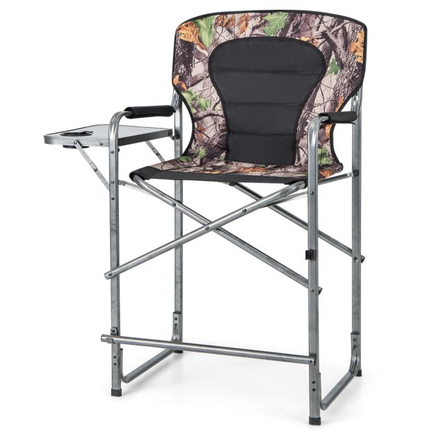 Chaise de Camping Pliante avec Table Latérale Amovible Charge 150KG Chaise  de Pêche avec Porte-gobelet pour Chasse Randonnée - Costway
